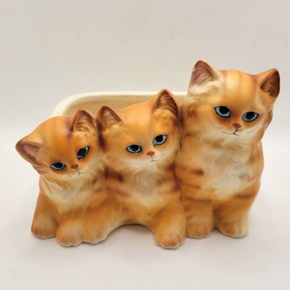 Three Little Kittens Ceramic Planter Vintage JAPAN